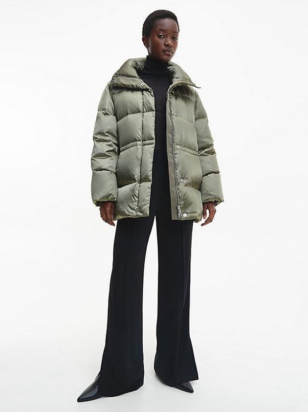 Olive Calvin Klein Shine Padded Down Women Coat | ZNDX-03715