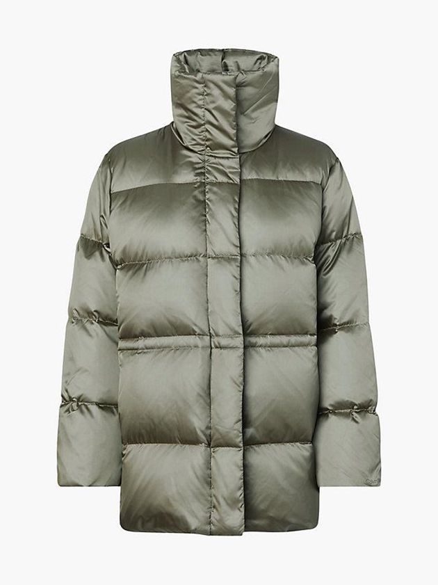 Olive Calvin Klein Shine Padded Down Women Coat | ZNDX-03715