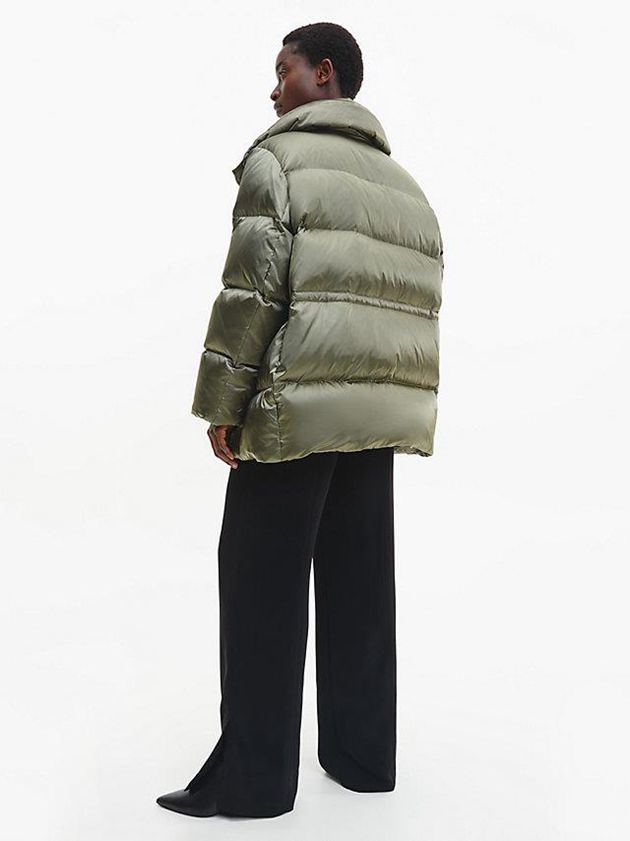 Olive Calvin Klein Shine Padded Down Women Coat | ZNDX-03715