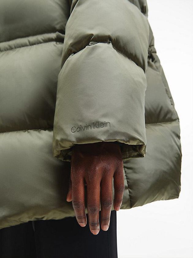 Olive Calvin Klein Shine Padded Down Women Coat | ZNDX-03715