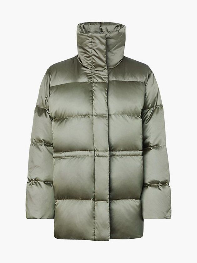 Olive Calvin Klein Shine Padded Down Women Coat | ZNDX-03715