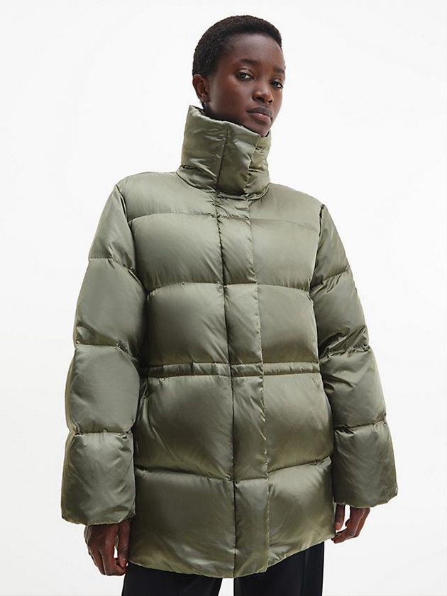 Olive Calvin Klein Shine Padded Down Women Coat | ZNDX-03715
