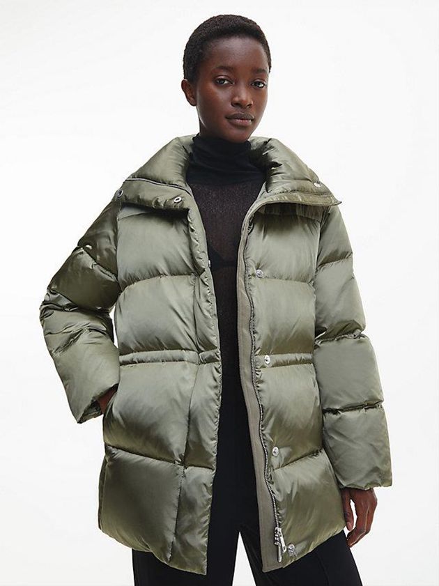 Olive Calvin Klein Shine Padded Down Women Coat | ZNDX-03715