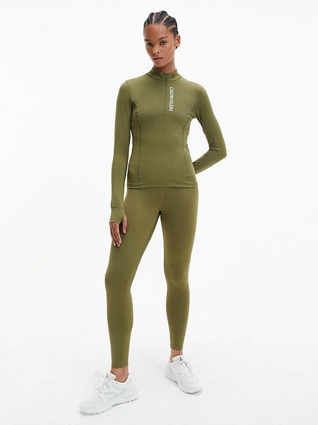 Olive Calvin Klein Slim Long Sleeve Gym Women Top | GRMC-17943