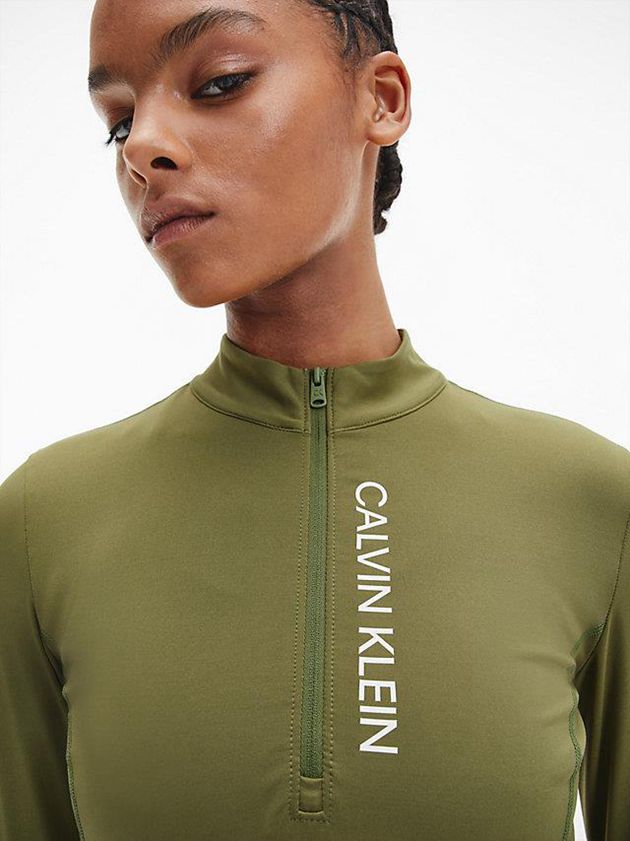 Olive Calvin Klein Slim Long Sleeve Gym Women Top | GRMC-17943