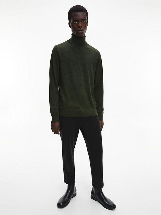 Olive Calvin Klein Slim Superior Wool Turtleneck Jumper Men Sweater | NHED-05178