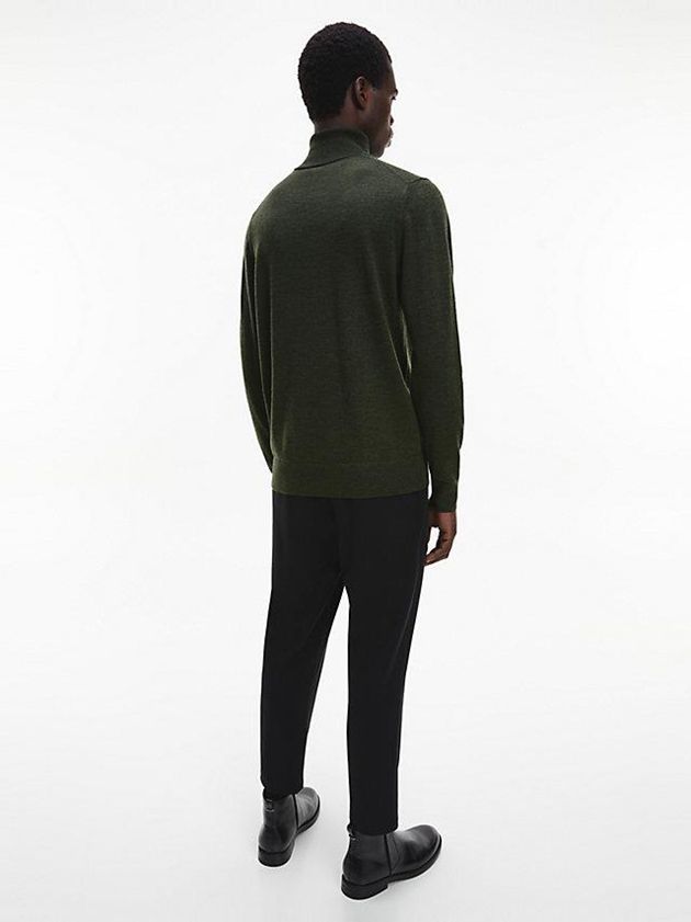 Olive Calvin Klein Slim Superior Wool Turtleneck Jumper Men Sweater | NHED-05178