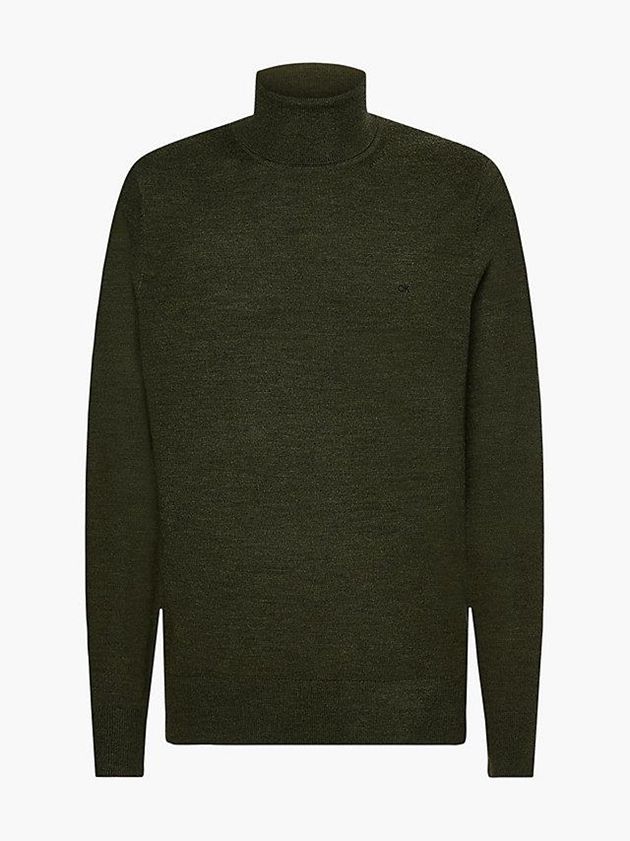 Olive Calvin Klein Slim Superior Wool Turtleneck Jumper Men Sweater | NHED-05178