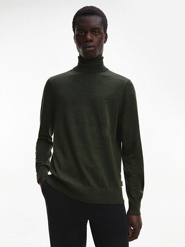 Olive Calvin Klein Slim Superior Wool Turtleneck Jumper Men Sweater | NHED-05178