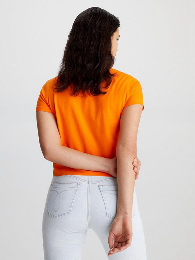 Orange Calvin Klein Cropped Logo Women T-Shirt | GDLT-07234