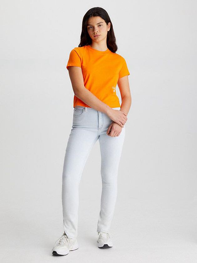 Orange Calvin Klein Cropped Logo Women T-Shirt | GDLT-07234