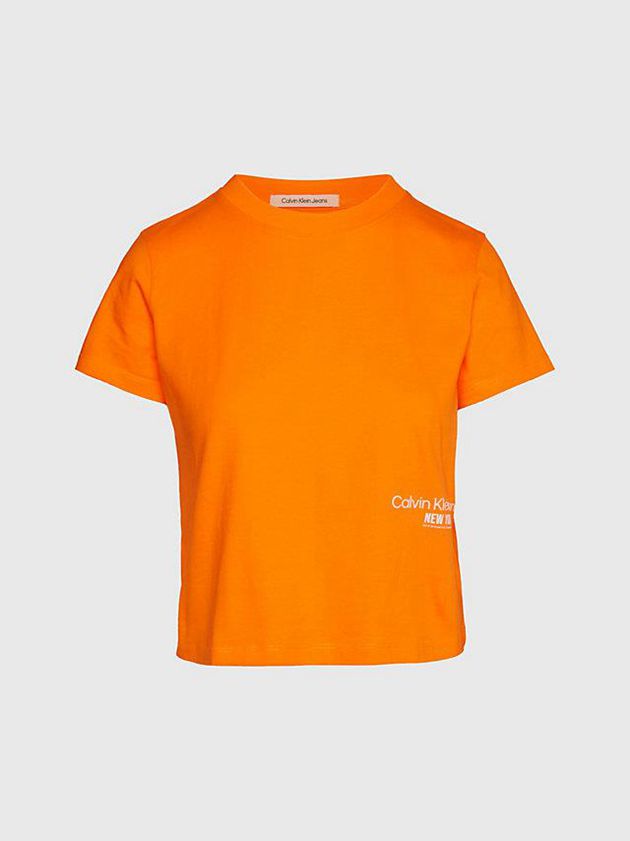 Orange Calvin Klein Cropped Logo Women T-Shirt | GDLT-07234