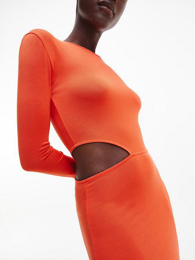 Orange Calvin Klein Cut Out Detail Bodycon Women Dress | BPSZ-89562