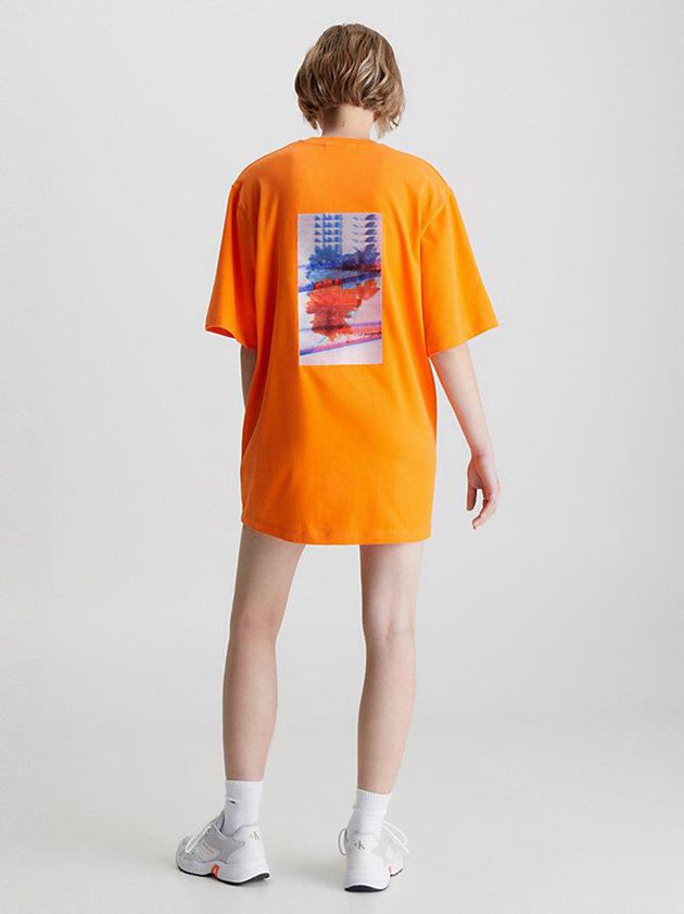 Orange Calvin Klein Embroidered T-Shirt Women Dress | LRAG-59734