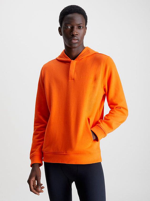 Orange Calvin Klein Fleece Men Hoodie | KFVE-72043