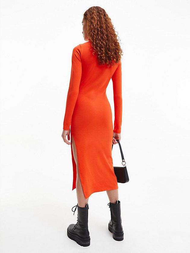 Orange Calvin Klein Jersey Roll Neck Maxi Women Dress | GHOR-38416