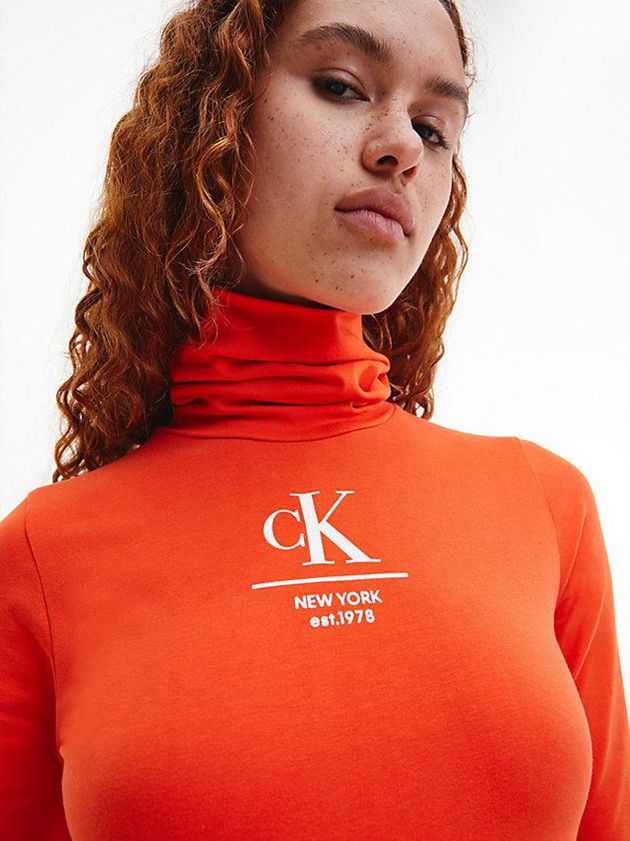 Orange Calvin Klein Jersey Roll Neck Maxi Women Dress | GHOR-38416