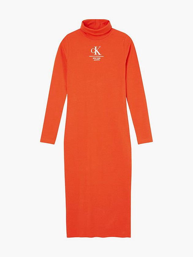 Orange Calvin Klein Jersey Roll Neck Maxi Women Dress | GHOR-38416