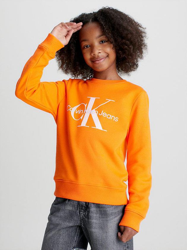 Orange Calvin Klein Logo Boys's Sweatshirt | WLIF-73912