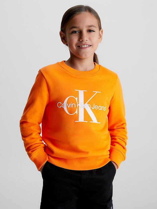 Orange Calvin Klein Logo Girls's Sweatshirt | WJGD-54870