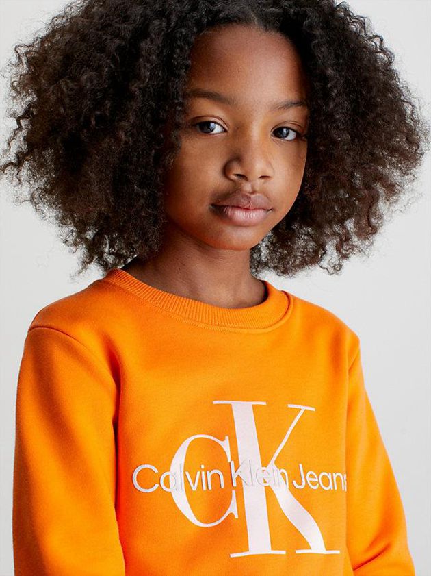 Orange Calvin Klein Logo Girls's Sweatshirt | WJGD-54870