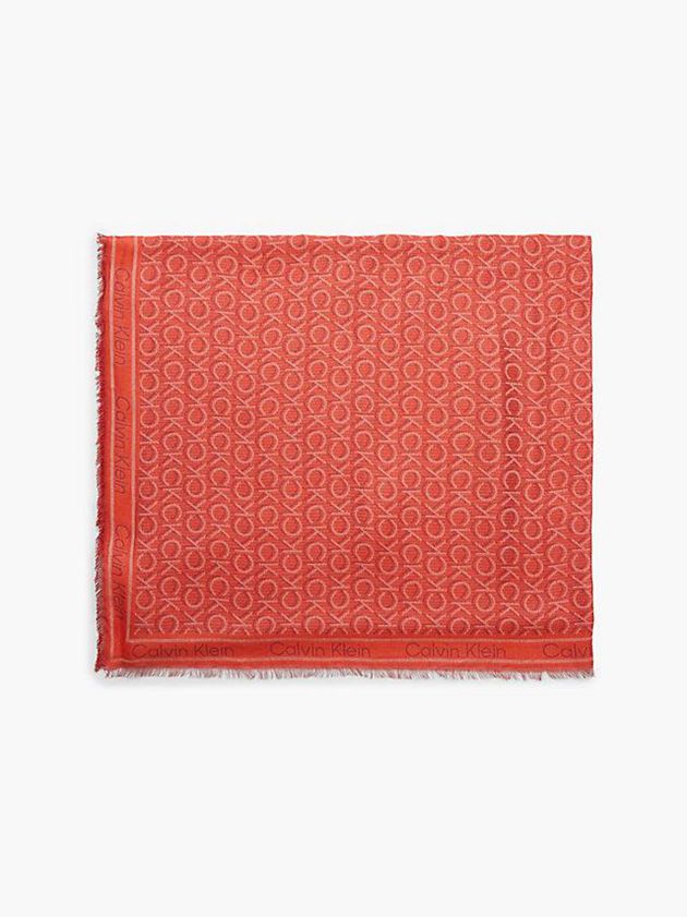 Orange Calvin Klein Logo Jacquard Women Scarf | SWRC-16029