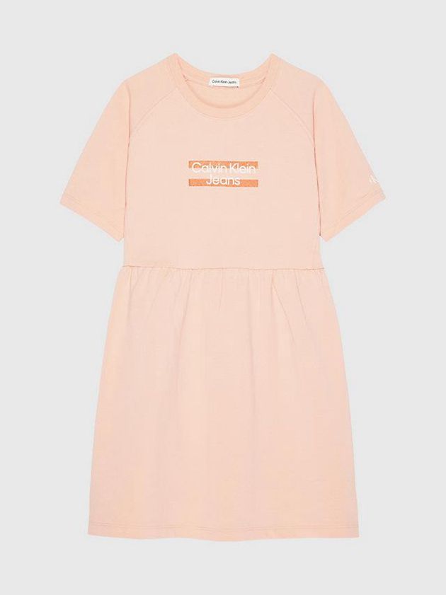 Orange Calvin Klein Logo T-Shirt Girls's Dress | NMAW-79356