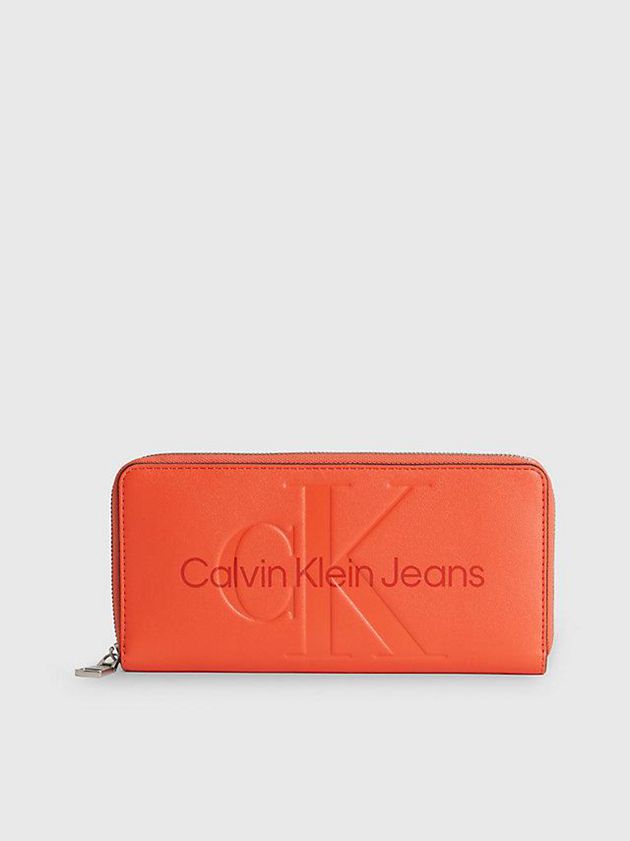 Orange Calvin Klein Logo Zip Around Women Wallet | ARJN-27403