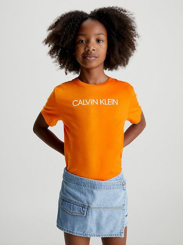 Orange Calvin Klein Organic Cotton Logo Girls's T-Shirt | HOIP-43570
