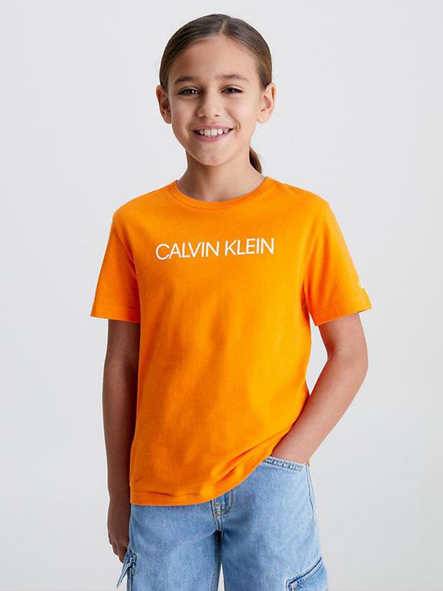 Orange Calvin Klein Organic Cotton Logo Girls's T-Shirt | HOIP-43570