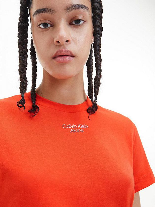 Orange Calvin Klein Organic Cotton Logo Women T-Shirt | RJCU-23847