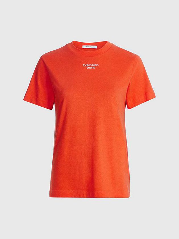 Orange Calvin Klein Organic Cotton Logo Women T-Shirt | RJCU-23847