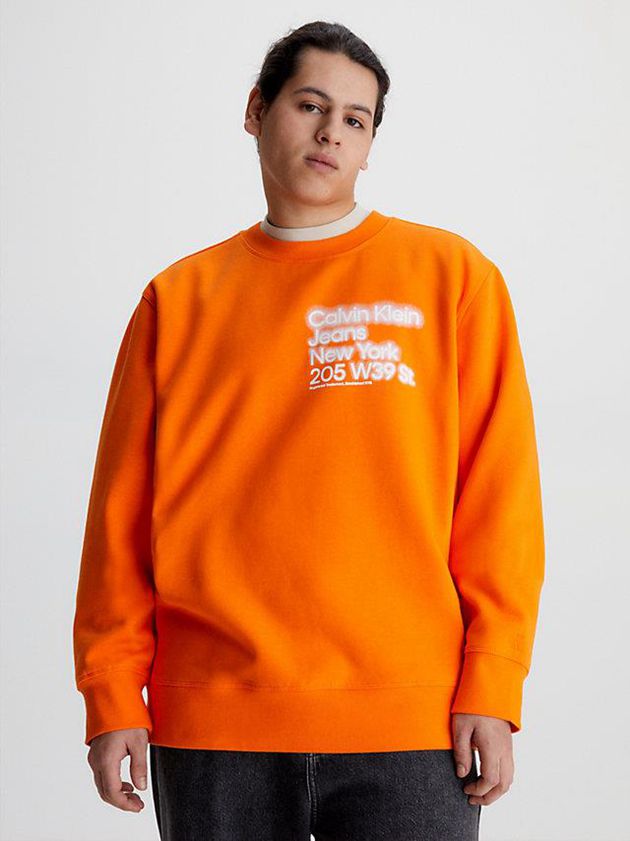 Orange Calvin Klein Organic Cotton Printed Men Sweatshirt | YITR-18964