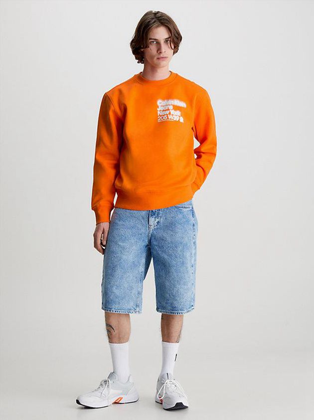 Orange Calvin Klein Organic Cotton Printed Men Sweatshirt | YITR-18964