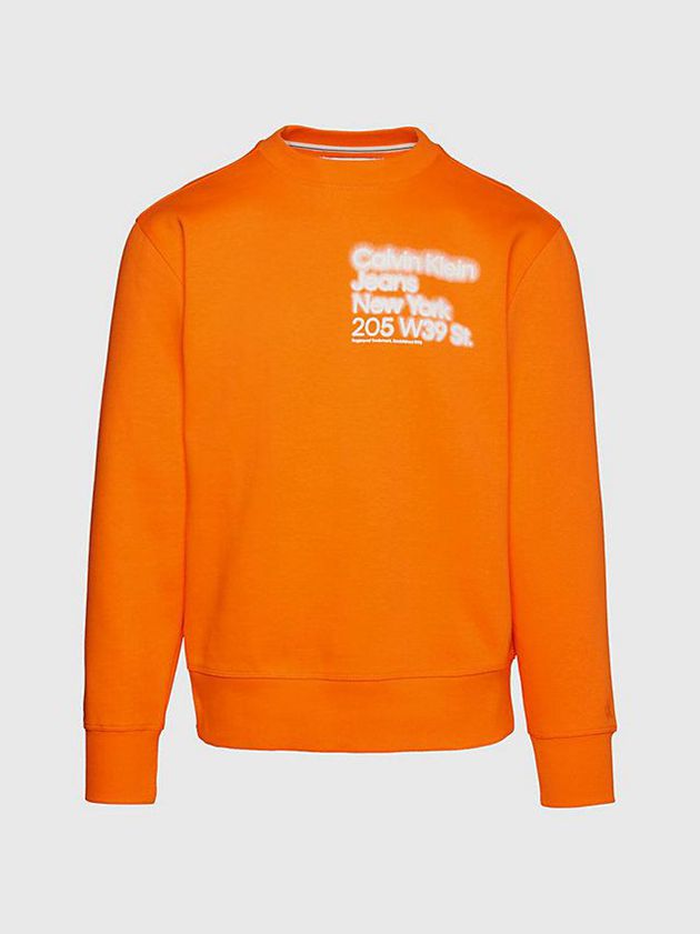 Orange Calvin Klein Organic Cotton Printed Men Sweatshirt | YITR-18964