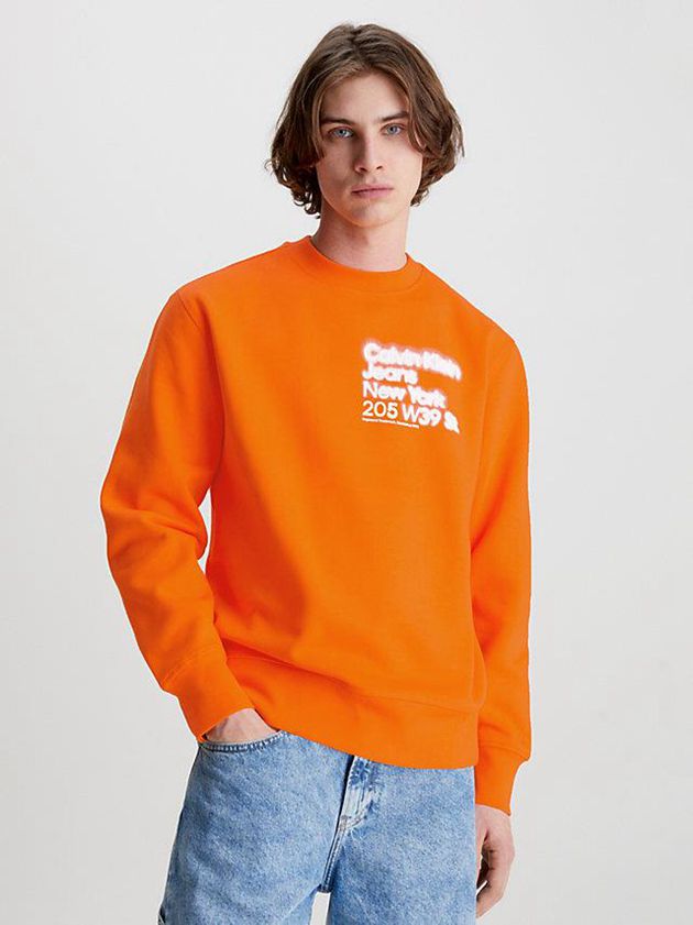 Orange Calvin Klein Organic Cotton Printed Men Sweatshirt | YITR-18964