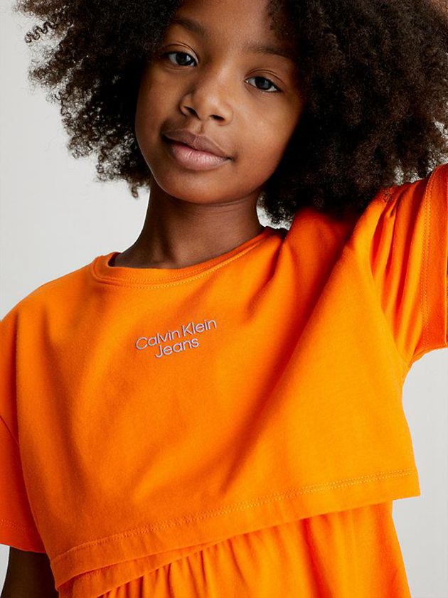 Orange Calvin Klein Overlap T-Shirt Girls's Dress | PALT-91527