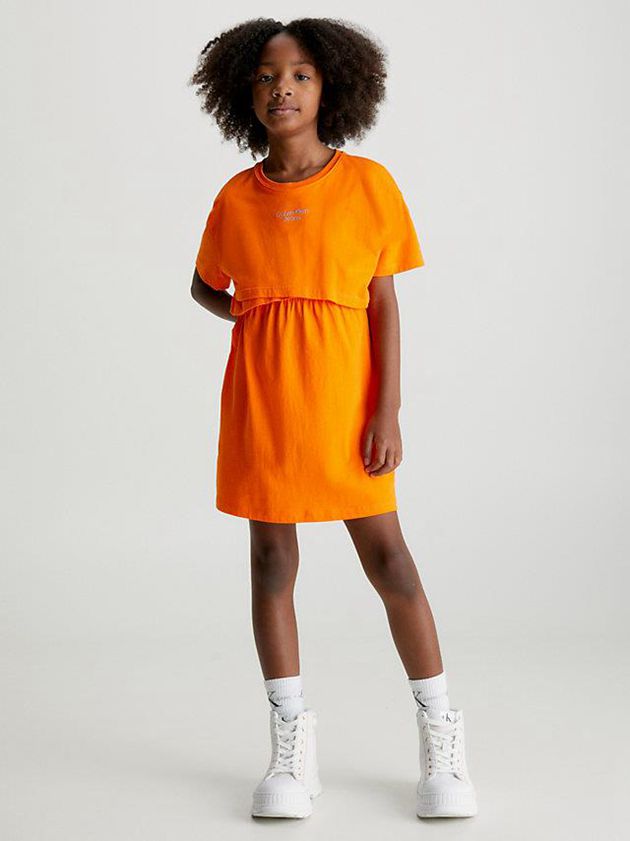 Orange Calvin Klein Overlap T-Shirt Girls\'s Dress | PALT-91527