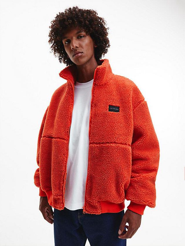 Orange Calvin Klein Oversized Padded Sherpa Men Jacket | USZV-65429