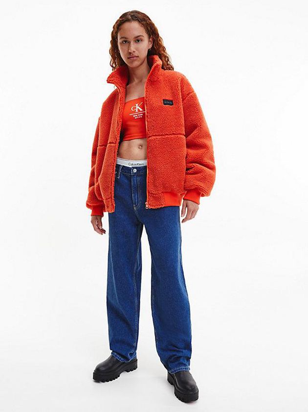 Orange Calvin Klein Oversized Padded Sherpa Men Jacket | USZV-65429
