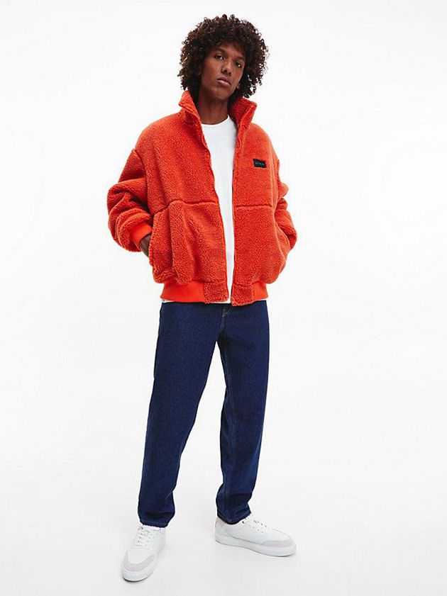 Orange Calvin Klein Oversized Padded Sherpa Men Jacket | USZV-65429