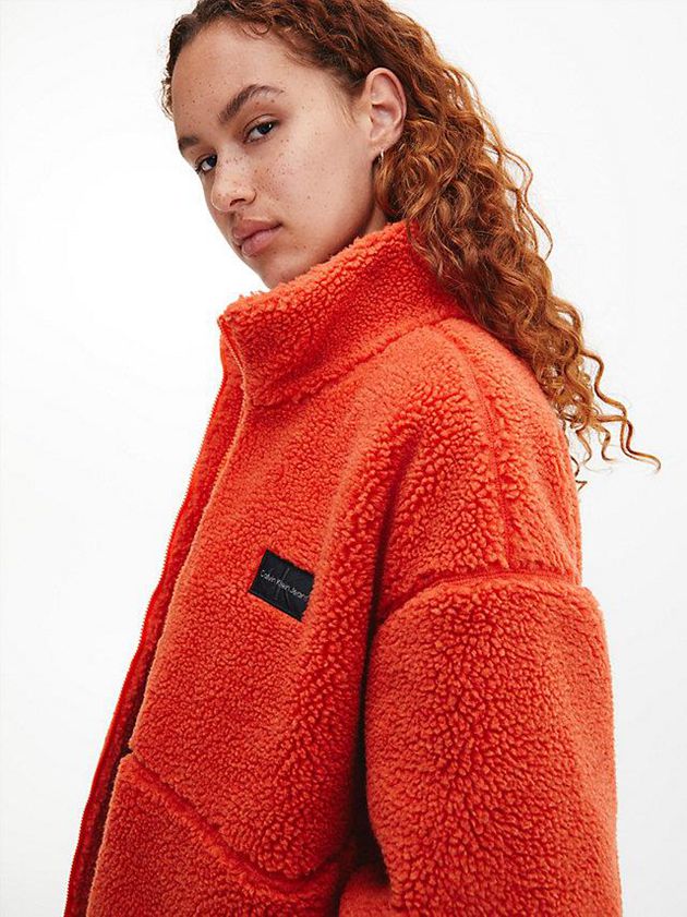 Orange Calvin Klein Oversized Padded Sherpa Men Jacket | USZV-65429