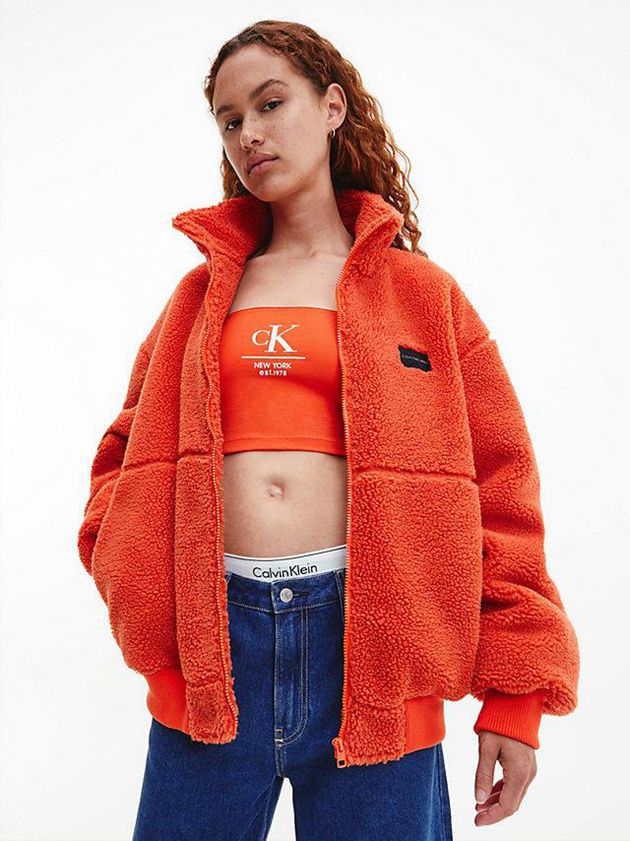 Orange Calvin Klein Oversized Padded Sherpa Men Jacket | USZV-65429