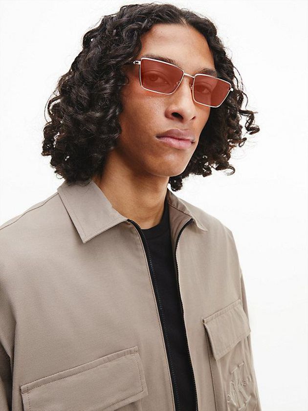 Orange Calvin Klein Rectangle Men Sunglasses | LVHD-32948