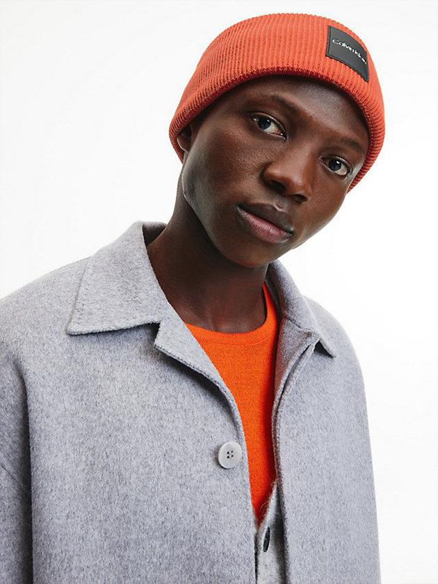 Orange Calvin Klein Recycled Organic Cotton Men Beanie | DGVS-48309
