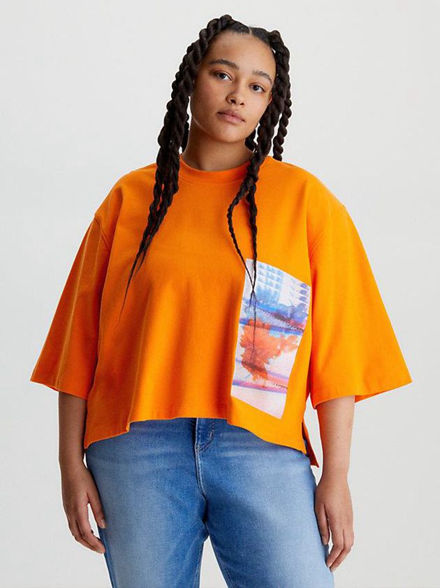 Orange Calvin Klein Relaxed Embroidered Women T-Shirt | FPLS-35219