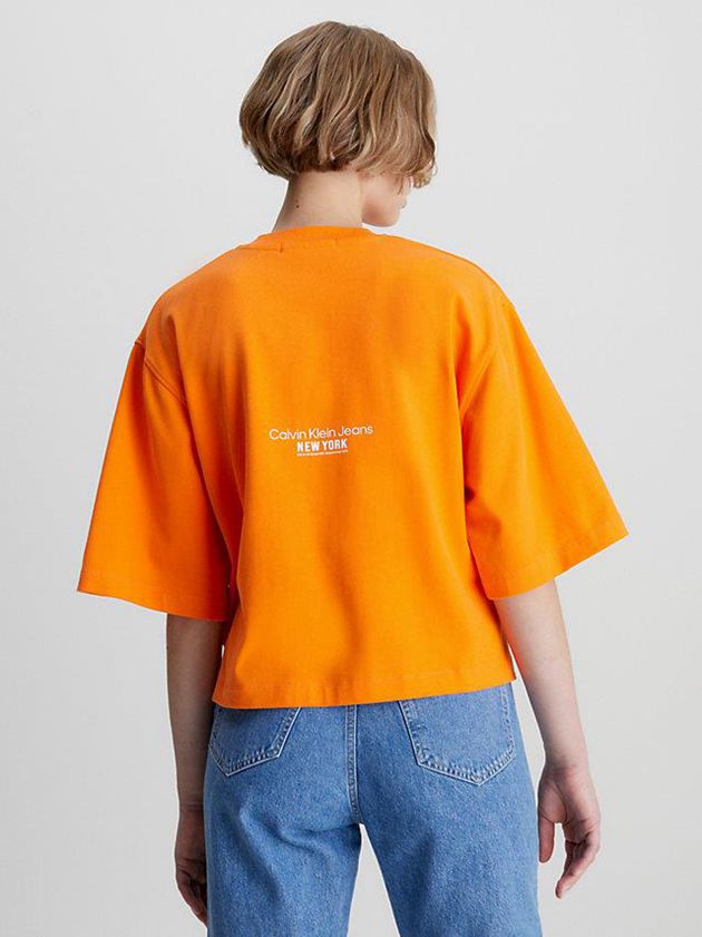 Orange Calvin Klein Relaxed Embroidered Women T-Shirt | FPLS-35219