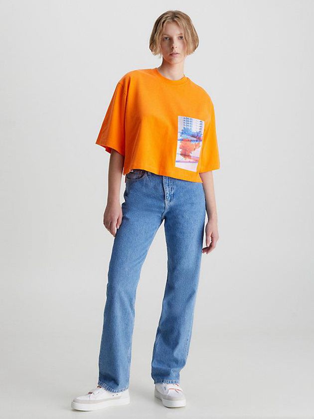 Orange Calvin Klein Relaxed Embroidered Women T-Shirt | FPLS-35219