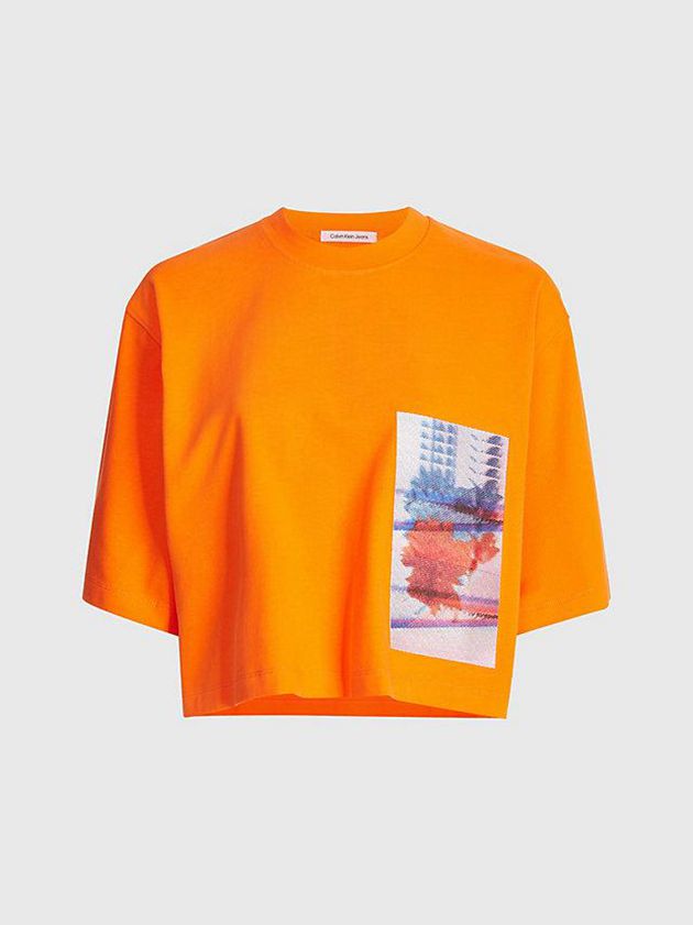 Orange Calvin Klein Relaxed Embroidered Women T-Shirt | FPLS-35219
