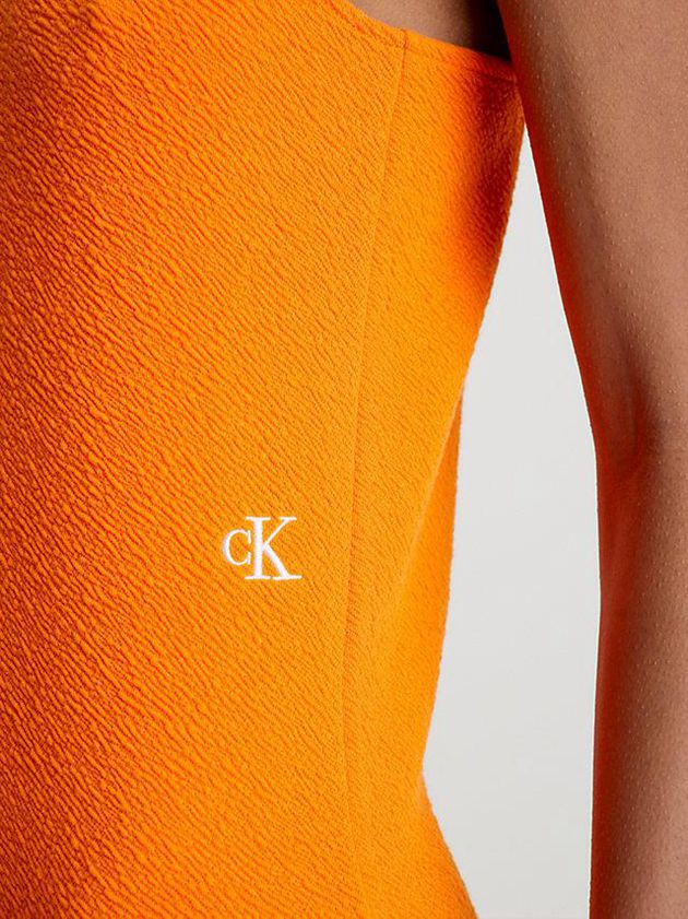 Orange Calvin Klein Seersucker Stretch Mini Women Dress | BPXO-04231